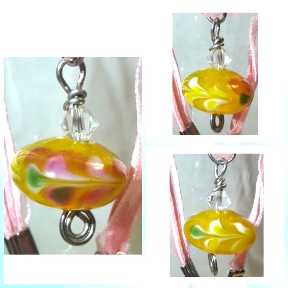 Artisan pendant 054L# Murano Glass Pendant Organza Necklace Layered Necklace 19"